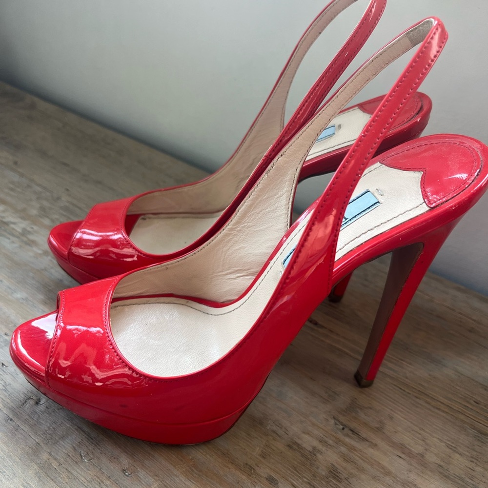Prada size 6 red leather sling back